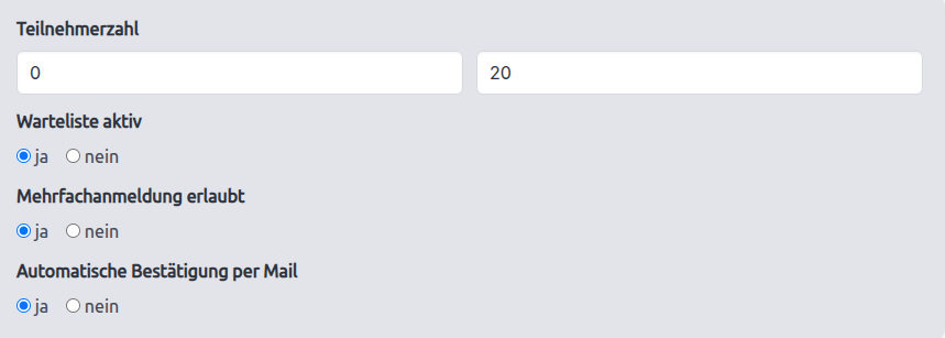 Platzhalter: Screenshot der Optionen für Teilnehmerzahl